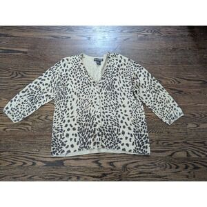 Oliver Perry Womens Size L Large Sweater Cardigan Tan Animal Leopard Silk Blend